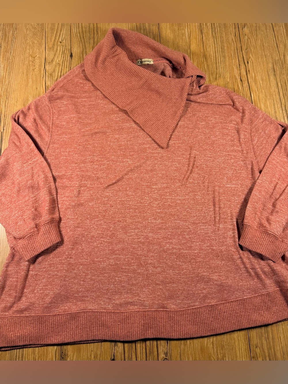 Democracy Sweater Womens 1X Dusty Rose Cowl Neck 3/4 Sleeve Oversized Knit Top